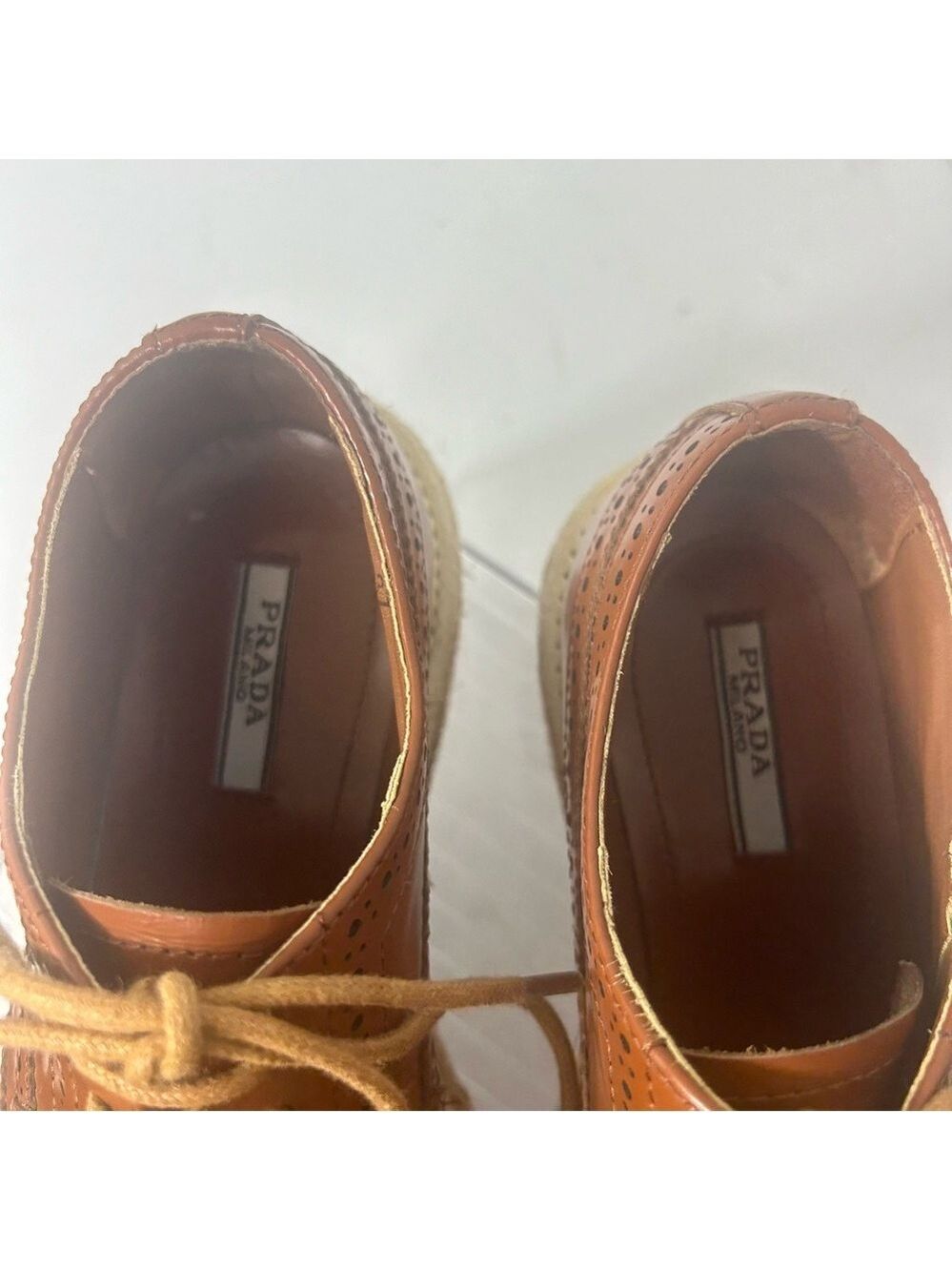 NEW PRADA Brogue Leather Creeper Espadrille Derby Oxford Platform Shoes 6.5 US - Picture 3 of 9